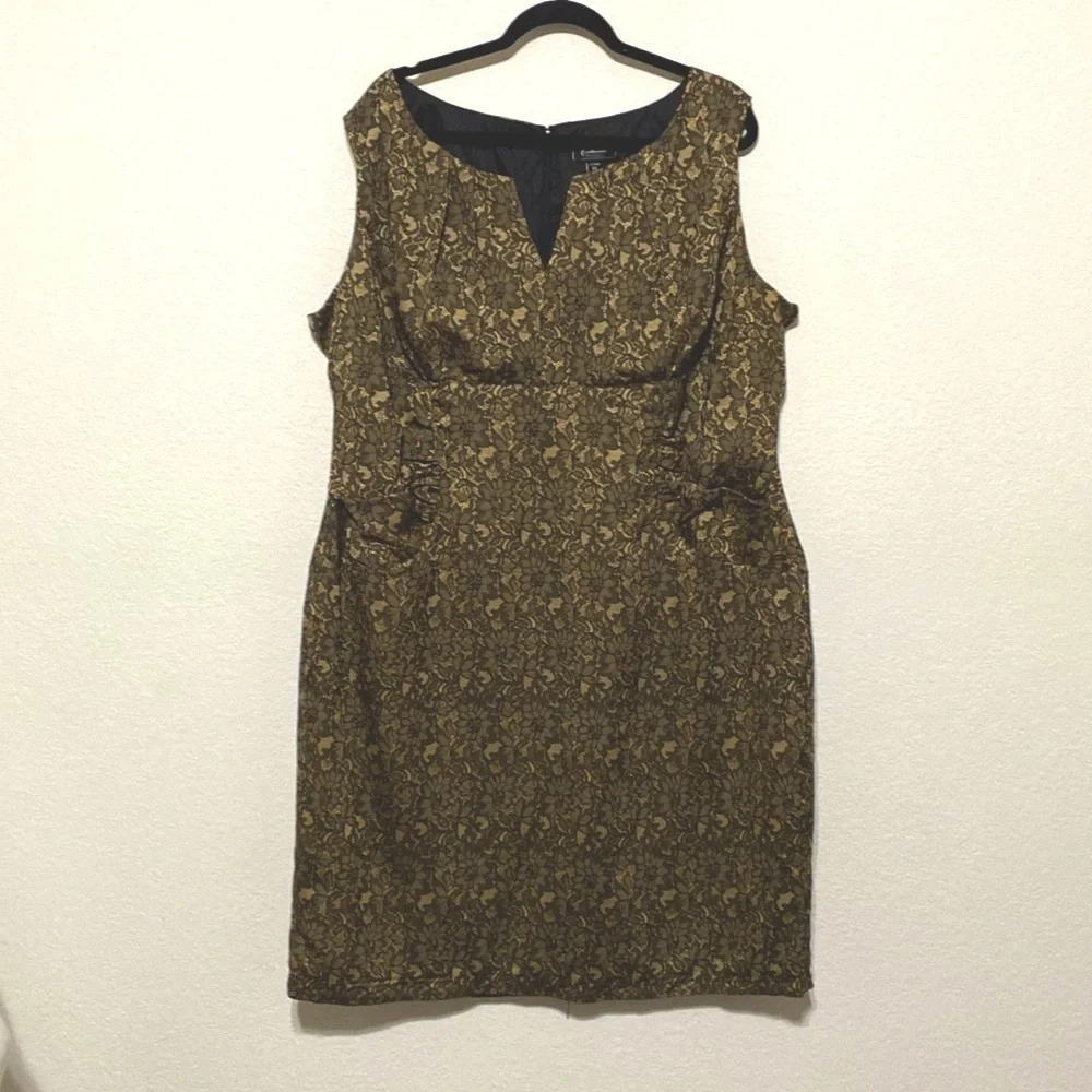 Dress Barn Black/Gold Feminine Lace Print Preppy Night Out Sheath Dress Size 22